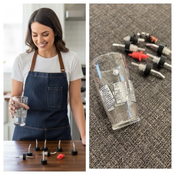 Retro Vintage-Feel Bar Cocktail Mixing Glass w/6 Recipes 7” Tall W/bottle Tops - Picture 1 of 9